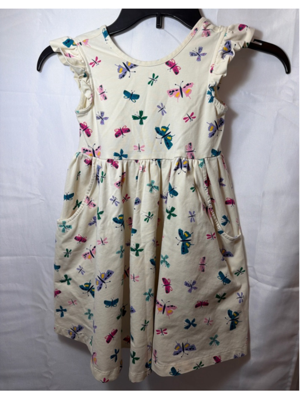 Girls Hanna Andersson Casual Dress Size 5 Ruffle Sleeve Multicolor Butterfly